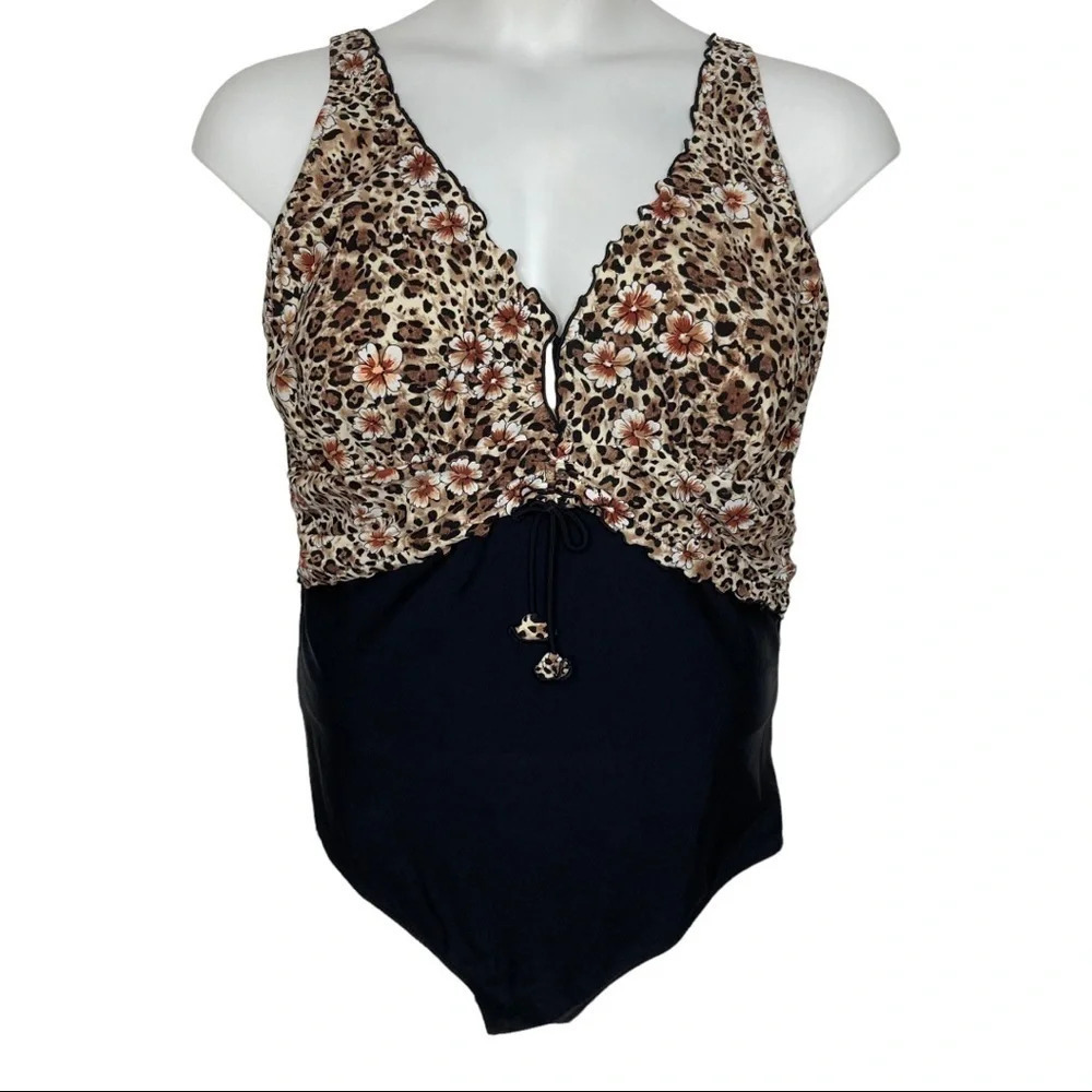 Profile by Gottex Black/Animal Print One Piece Swim Suit Sz: 22W